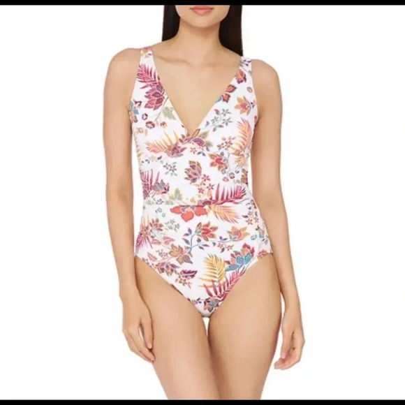 Jacobean Floral Over The Shoulder One-Piece Swim - Picture 4 of 12